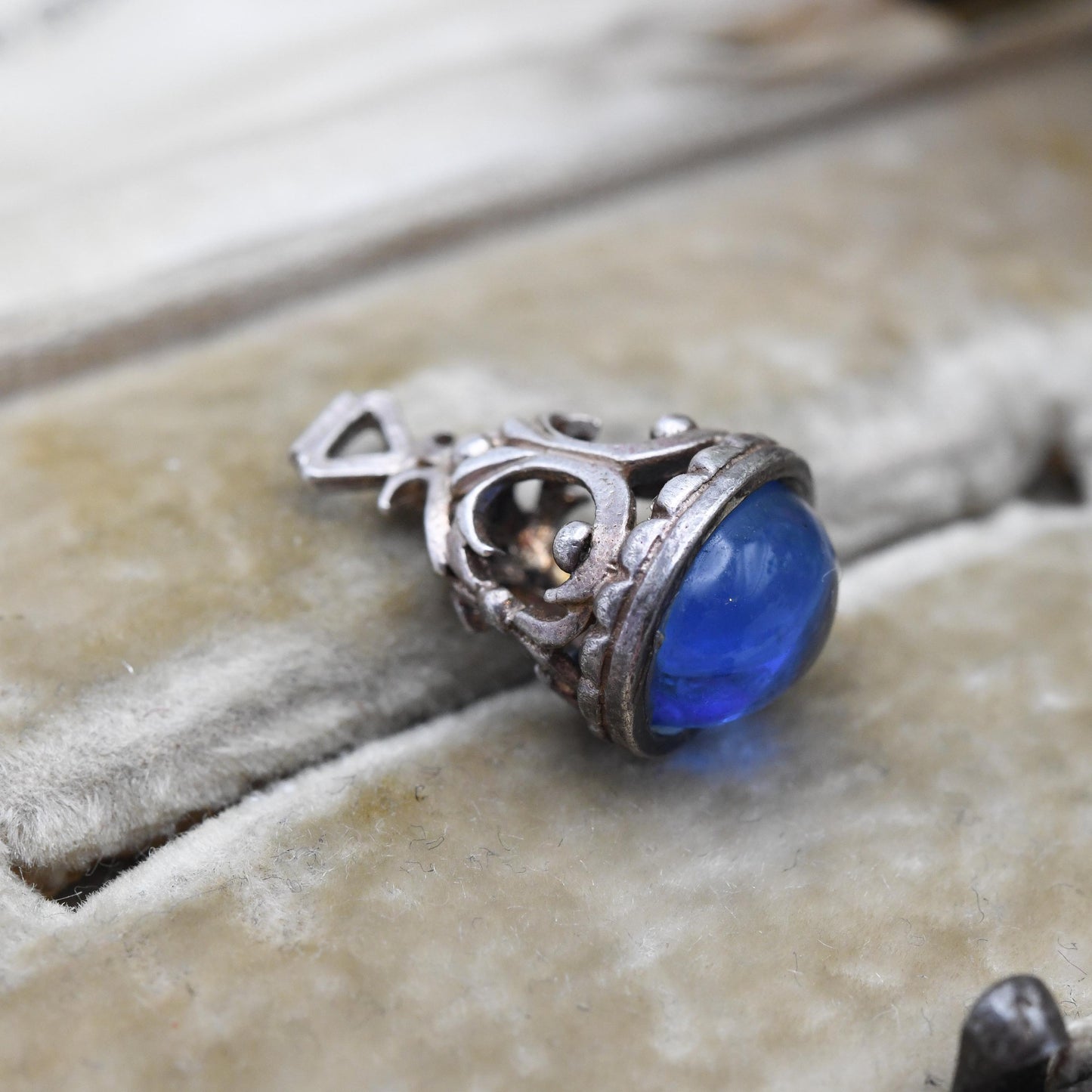 Vintage Sterling Silver Blue Stone Fob Charm Pendant - Antique Style | Souvenir Gift for Charm Bracelet