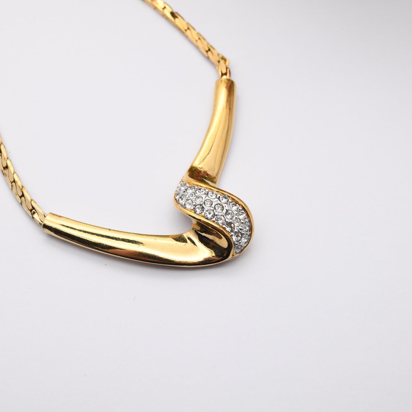 Vintage Attwood and Sawyer Necklace Gold Plated Crystal Twist Design A&S - Designer High Quality Gold Tone Mid-Century Costume Jewellery