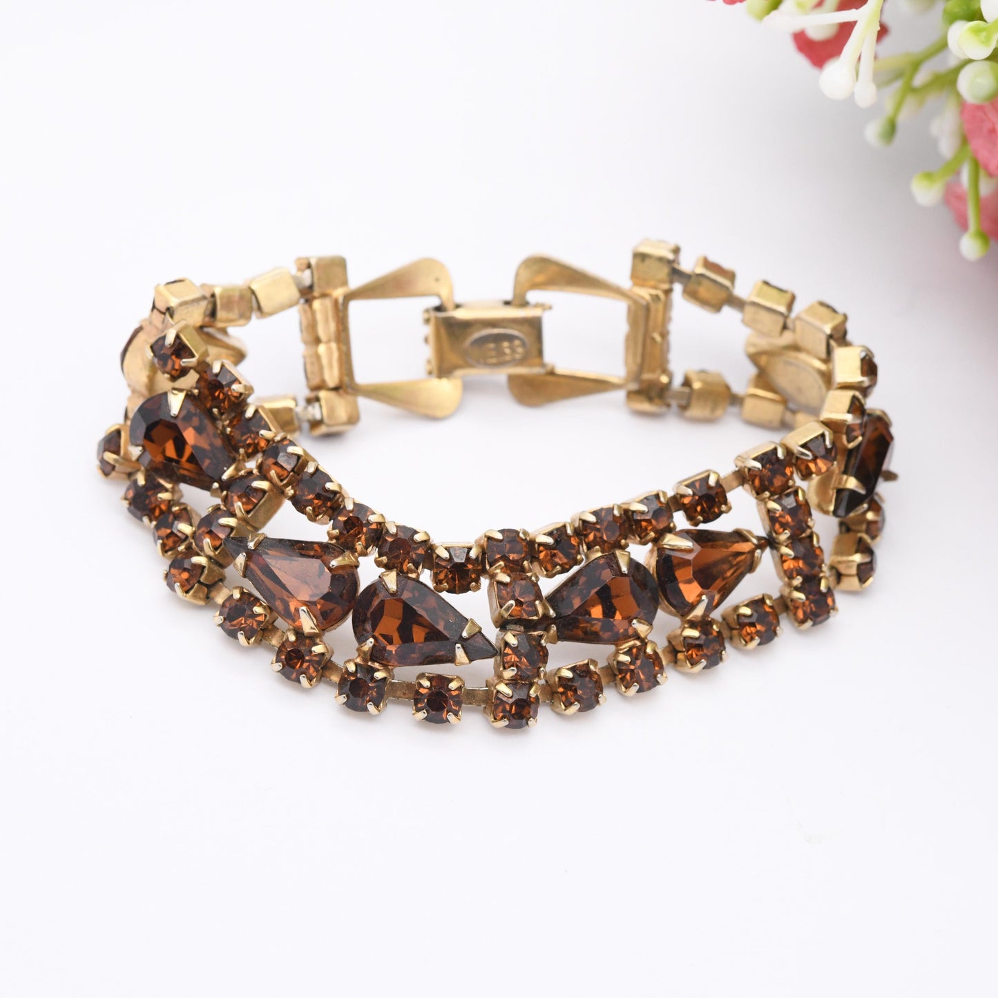 Vintage Weiss Amber Rhinestone Bracelet Teardrop Stones - Gold Tone | Collectable Designer Costume Jewellery c. 1960s