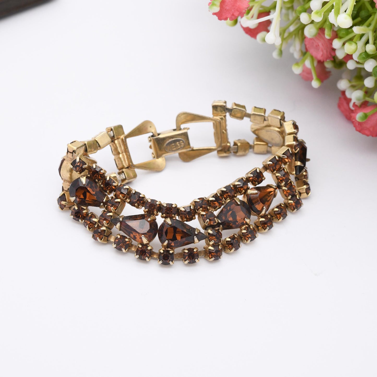 Vintage Weiss Amber Rhinestone Bracelet Teardrop Stones - Gold Tone | Collectable Designer Costume Jewellery c. 1960s