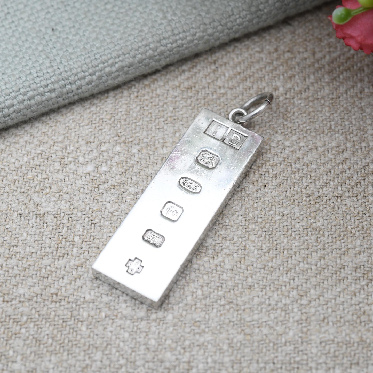 Vintage Sterling Silver Ingot Pendant 2000 Millennium Mark - Birmingham Hallmarked ID | Minimal Date Souvenir Necklace