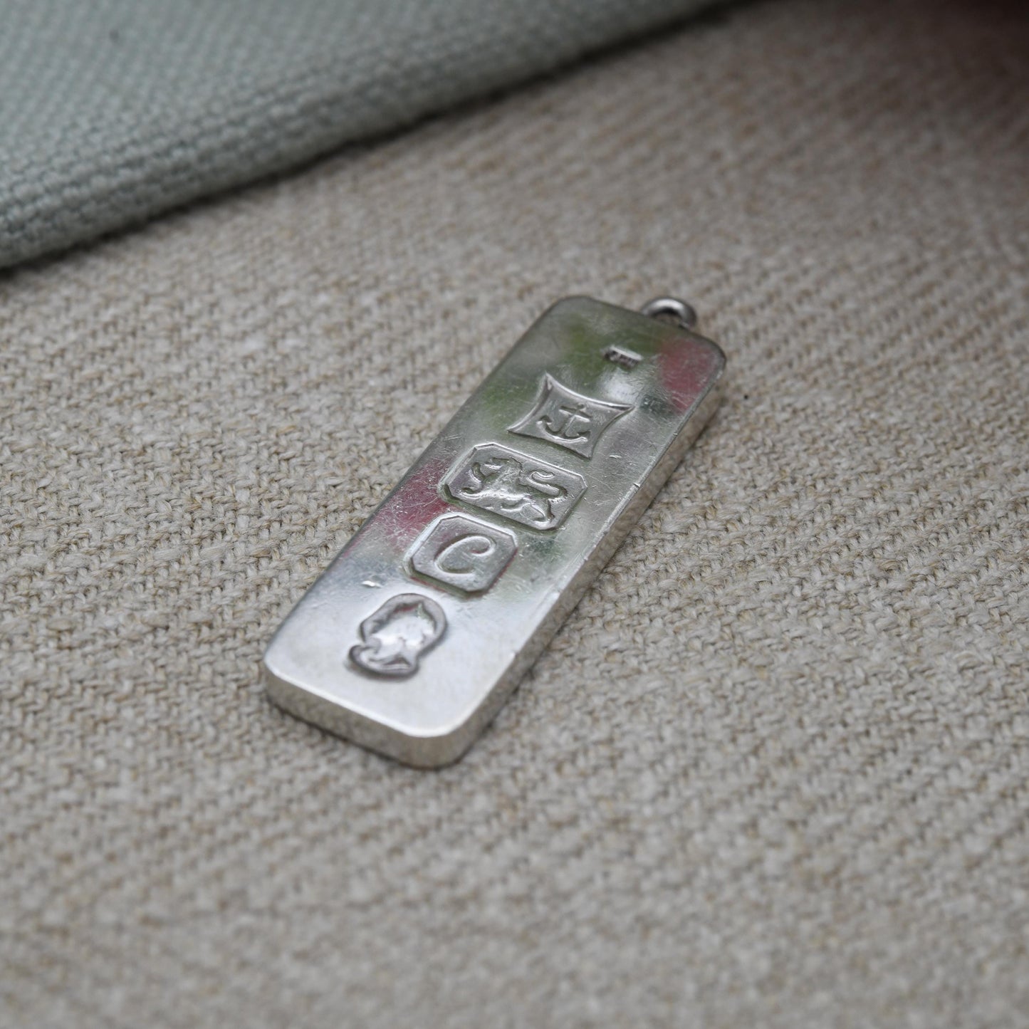 Vintage Sterling Silver Ingot Pendant 1977 with Queen Elizabeth II Silver Jubilee Stamp - Hallmarked Birmingham | Mid-Century Necklace