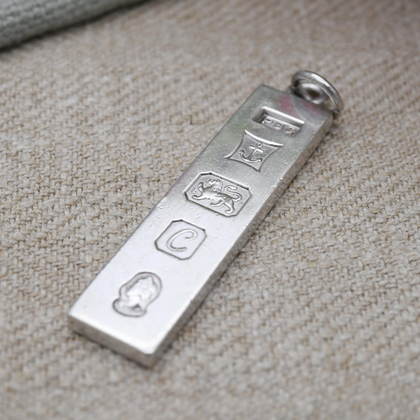 Vintage Sterling Silver Ingot Pendant 1977 with Queen Elizabeth II Silver Jubilee Stamp - Hallmarked PBC Birmingham | Mid-Century Necklace