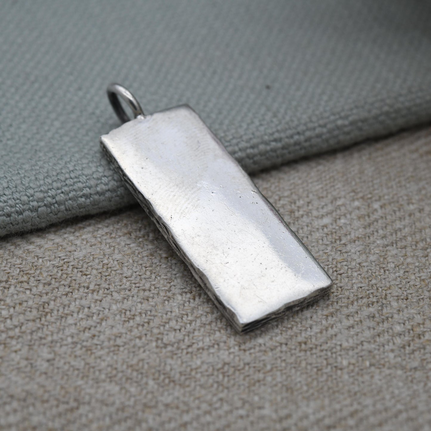 Vintage Sterling Silver Ingot Pendant 1978 - OMC Sheffield Hallmarks | Bark Effect Textured Edge Design | Mid-Century Necklace