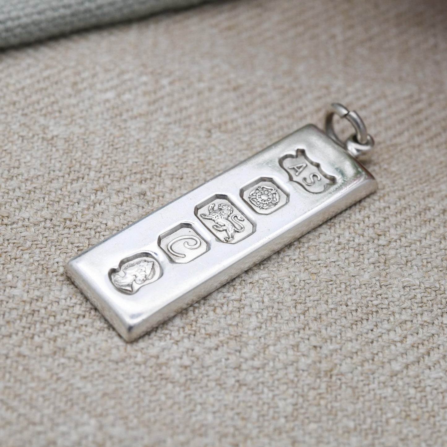 Vintage Sterling Silver Ingot Pendant 1977 with Queen Elizabeth II Silver Jubilee Stamp - Hallmarked AS Sheffield | Mid-Century Necklace