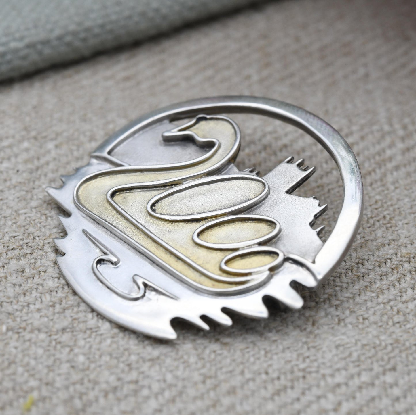 Vintage Sterling Silver and Gold Plated Swan Millennium Brooch - Openwork | Worcester Cathedral | Worcestershire | Y2K