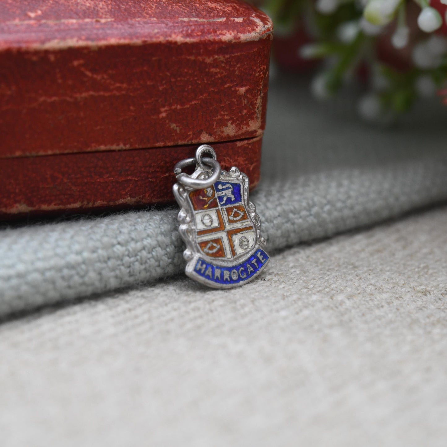 Vintage Sterling Silver Harrogate Enamel Souvenir Shield Charm Pendant - England | Yorkshire | Tourist | Charm Bracelet