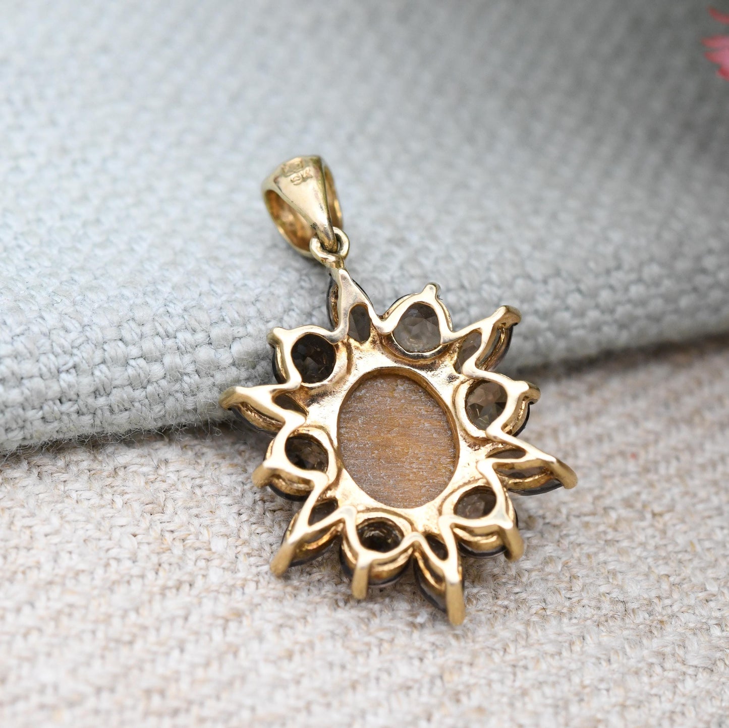 Vintage 9ct Gold Tiger's Eye and Smoky Quartz Pendant - Gemstone Cluster Ornate | Star Pendant