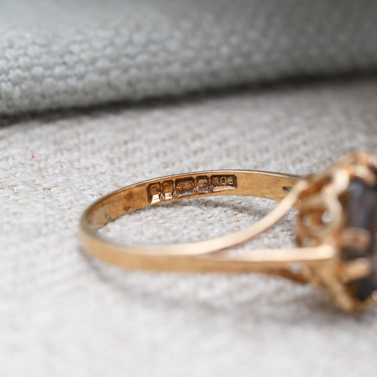 Vintage 9ct Gold Ring Smoky Quartz Statement Ring 1977 PDL - Mid-Century Large Gemstone | UK Size - L | US Size - 5 3/4