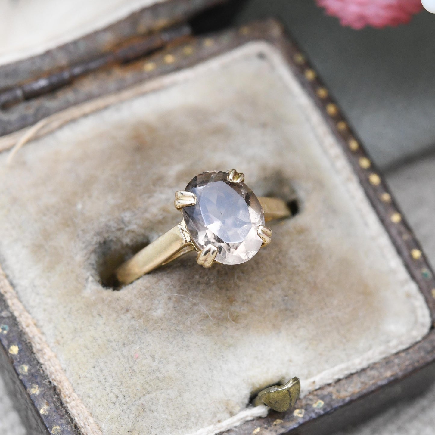 Vintage 9ct Gold Ring Smoky Quartz Statement Ring 1982 - Mid-Century Large Gemstone | UK Size - L 1/2 | US Size - 6