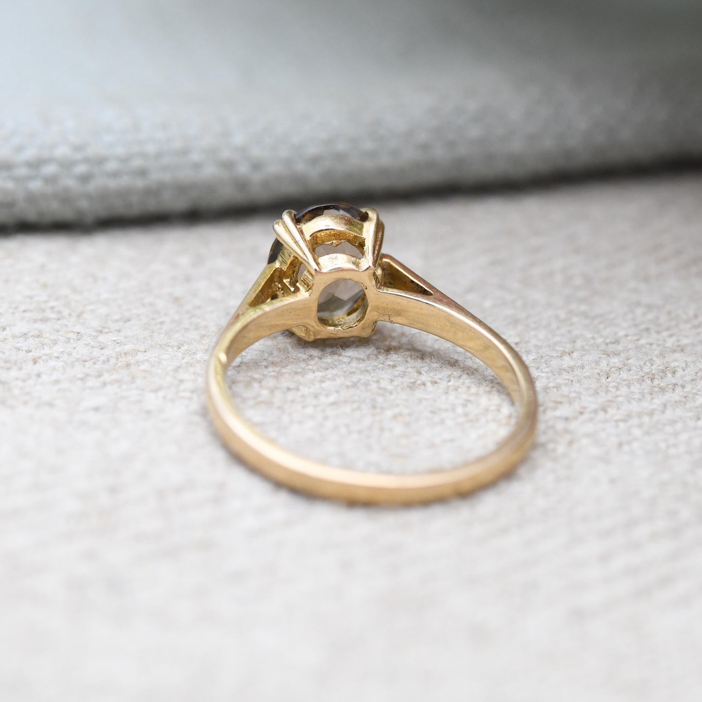 Vintage 9ct Gold Ring Smoky Quartz Statement Ring 1982 - Mid-Century Large Gemstone | UK Size - L 1/2 | US Size - 6