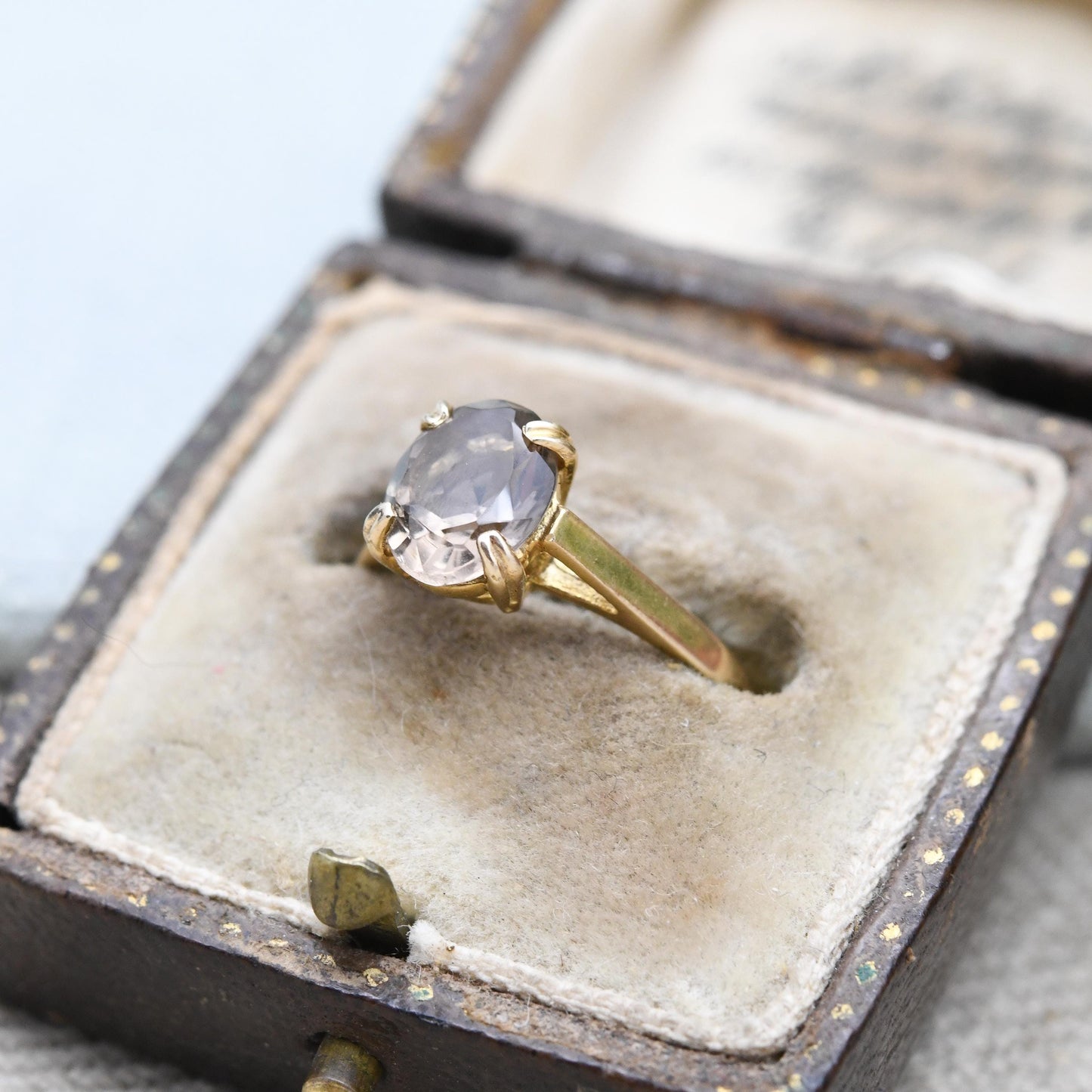 Vintage 9ct Gold Ring Smoky Quartz Statement Ring 1982 - Mid-Century Large Gemstone | UK Size - L 1/2 | US Size - 6