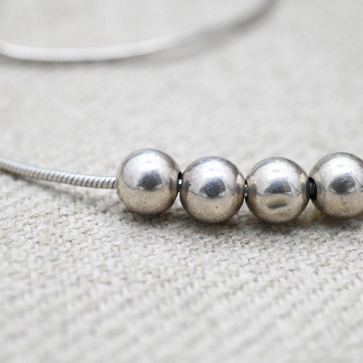 Vintage Sterling Silver Snake Chain Necklace with Cute Silver Beads - Y2K Thin Chain | Quality Silver Necklace | Gift for Her