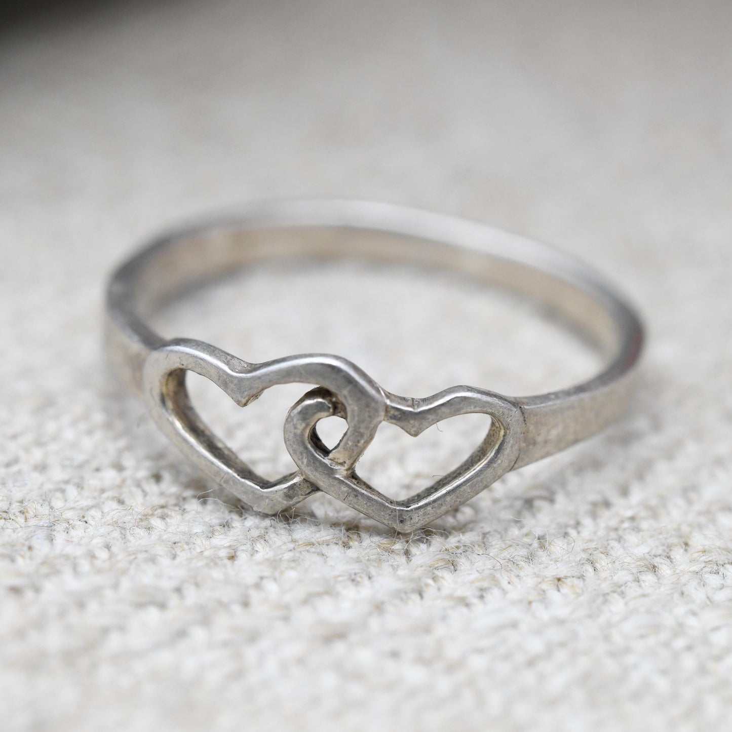Vintage Sterling Silver Heart Ring - Two Linked Love Hearts | Friendship | Love | Gift | UK Size - K 1/2 | US Size - 5 1/2