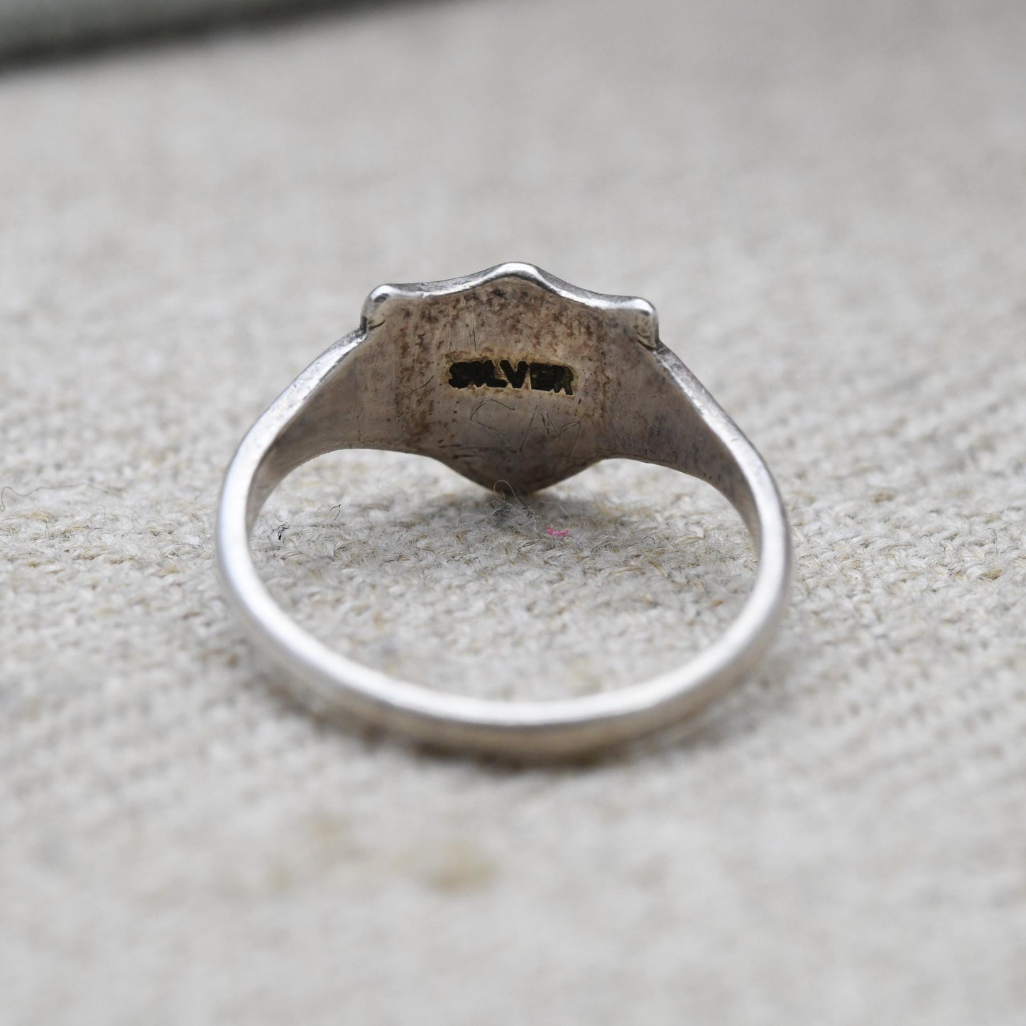 Antique Sterling Silver Shield Signet Ring c. 1910s - Small Size | Unisex Pinkie Ring | UK Size - K | US Size - 5 1/4