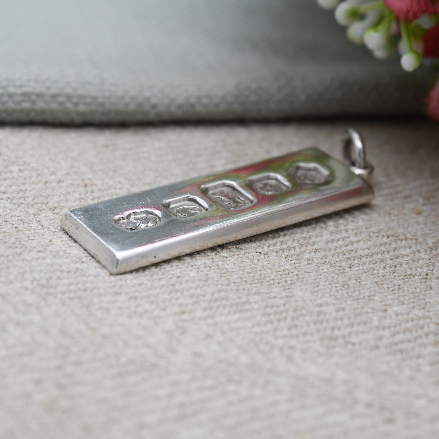 Vintage Sterling Silver Ingot Pendant 1977 Queen Elizabeth II Silver Jubilee Stamp - Hallmarked RC Carrs of Sheffield | Mid-Century Necklace