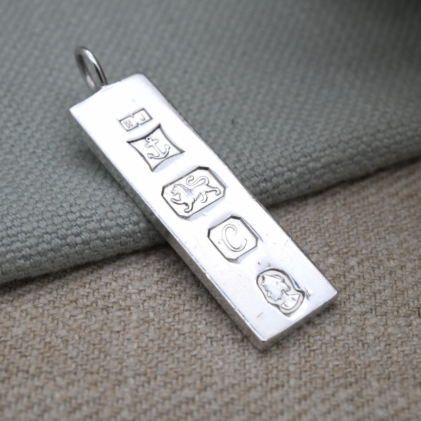 Vintage Sterling Silver Ingot Pendant 1977 with Queen Elizabeth II Silver Jubilee Stamp - Hallmarked WJ Birmingham | Mid-Century Necklace