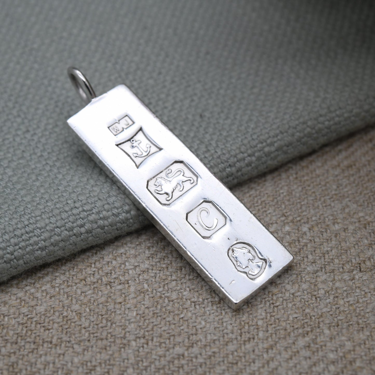 Vintage Sterling Silver Ingot Pendant 1977 with Queen Elizabeth II Silver Jubilee Stamp - Hallmarked WJ Birmingham | Mid-Century Necklace