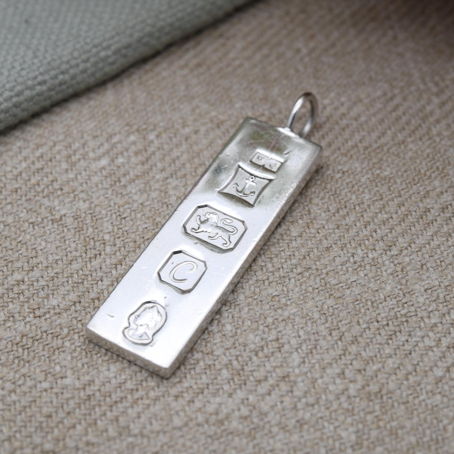 Vintage Sterling Silver Ingot Pendant 1977 with Queen Elizabeth II Silver Jubilee Stamp - Hallmarked WJ Birmingham | Mid-Century Necklace