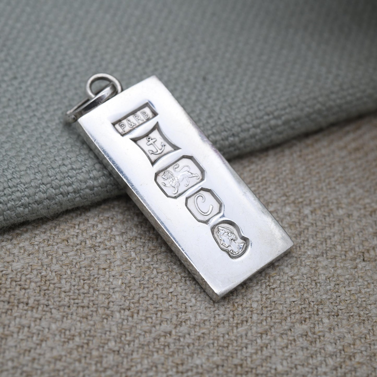 Vintage Sterling Silver Ingot Pendant 1977 Queen Elizabeth II Silver Jubilee Stamp - Hallmarked P&RB P R Bushell | Midcentury Necklace