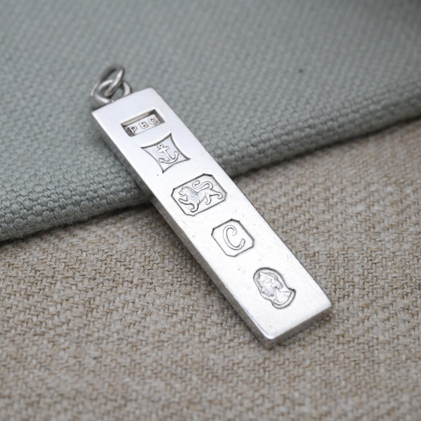 Vintage Sterling Silver Ingot Pendant 1977 with Queen Elizabeth II Silver Jubilee Stamp - Hallmarked PBC Birmingham | Mid-Century Necklace