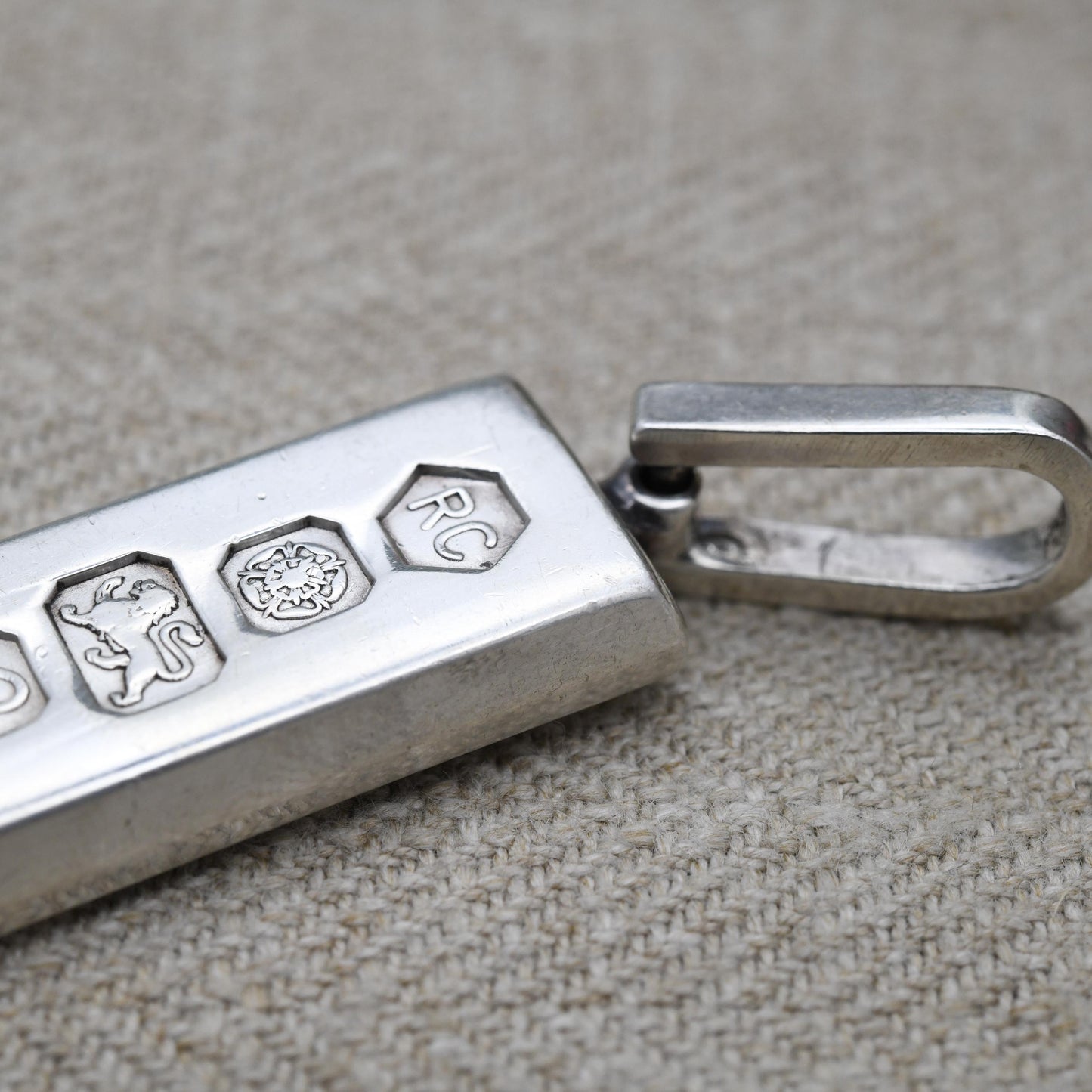 Vintage Sterling Silver Ingot Pendant 1977 Queen Elizabeth II Silver Jubilee Stamp - Hallmarked RC Carrs of Sheffield | Mid-Century Necklace