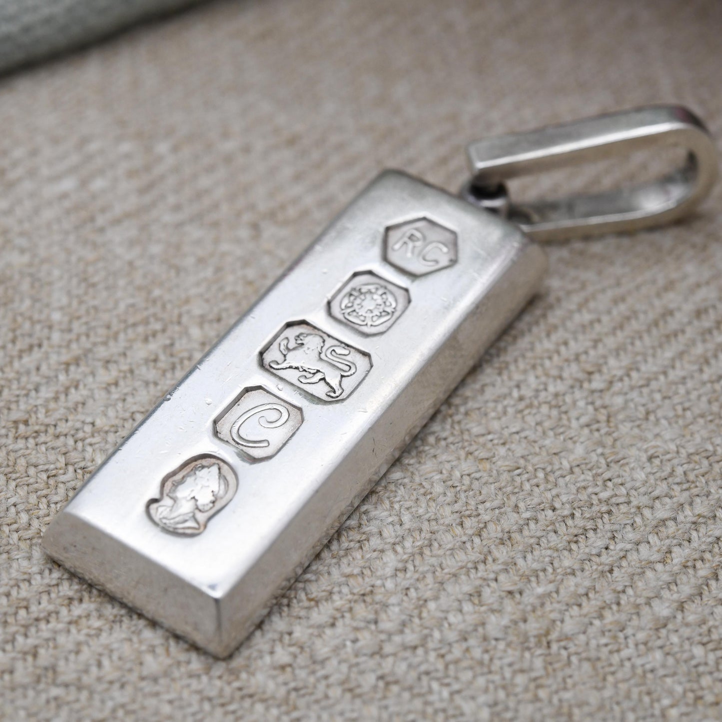 Vintage Sterling Silver Ingot Pendant 1977 Queen Elizabeth II Silver Jubilee Stamp - Hallmarked RC Carrs of Sheffield | Mid-Century Necklace
