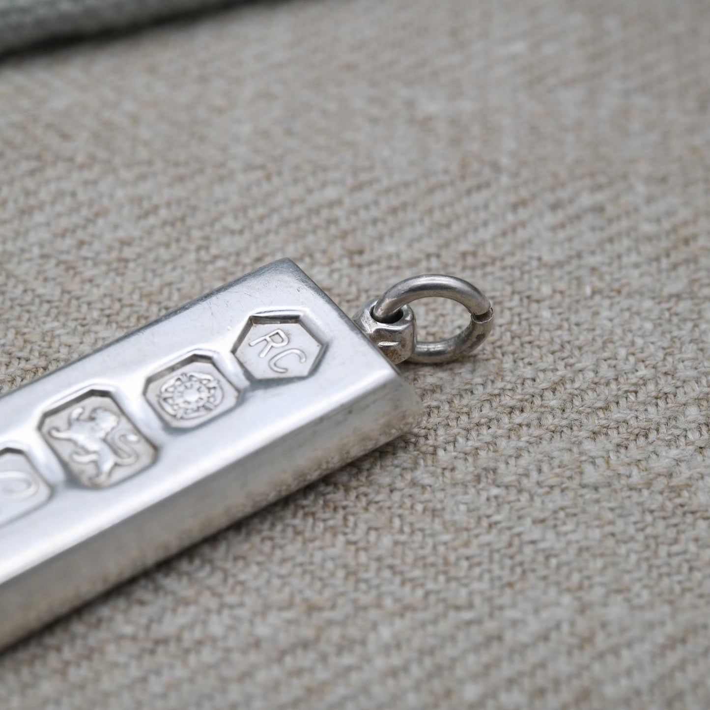 Vintage Sterling Silver Ingot Pendant 1977 Queen Elizabeth II Silver Jubilee Stamp - Hallmarked RC Carrs of Sheffield | Mid-Century Necklace