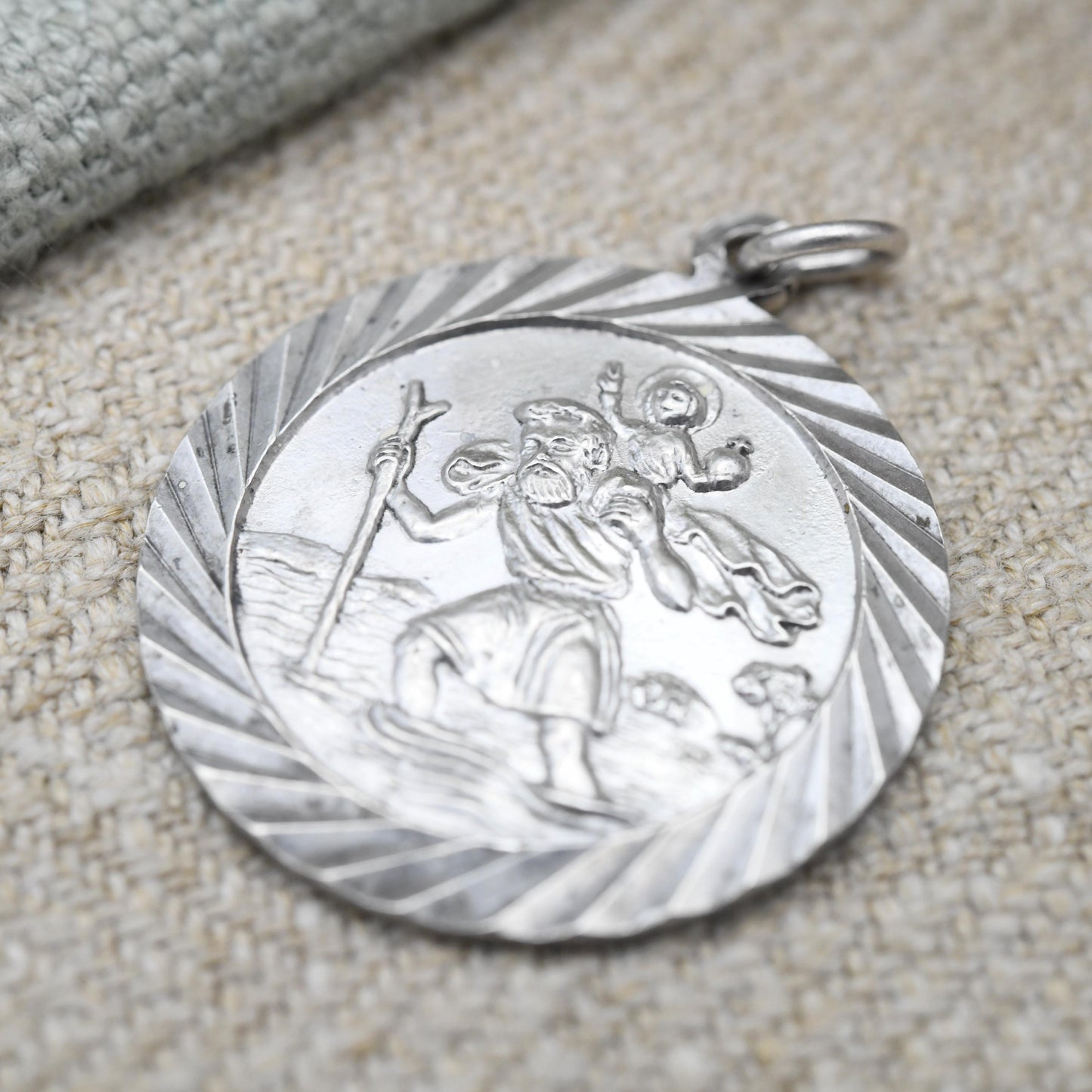 Vintage Sterling Silver St. Christopher Pendant Mid-Century - Circle Saint of Travelling | Christian Religious | Detailed Jewellery Gift