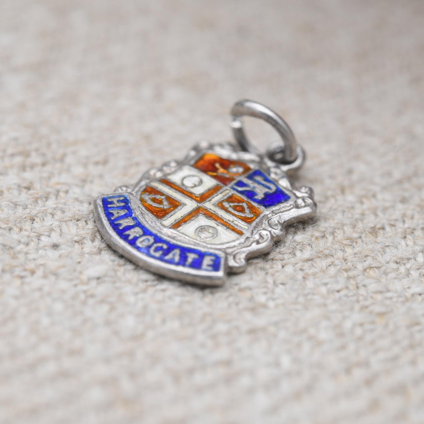 Vintage Sterling Silver Harrogate Enamel Souvenir Shield Charm Pendant - England | Yorkshire | Tourist | Charm Bracelet