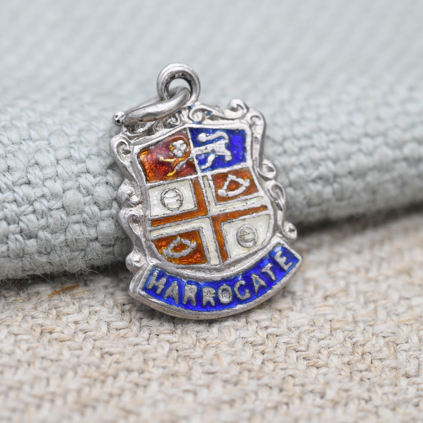 Vintage Sterling Silver Harrogate Enamel Souvenir Shield Charm Pendant - England | Yorkshire | Tourist | Charm Bracelet