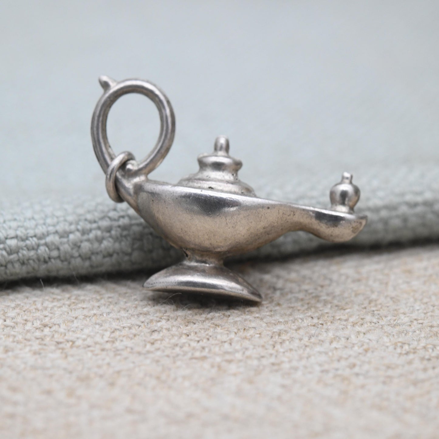 Vintage Sterling Silver Oil Lamp Charm Pendant - Genie's Lamp Charm | Gift for Charm Bracelet Necklace Stack