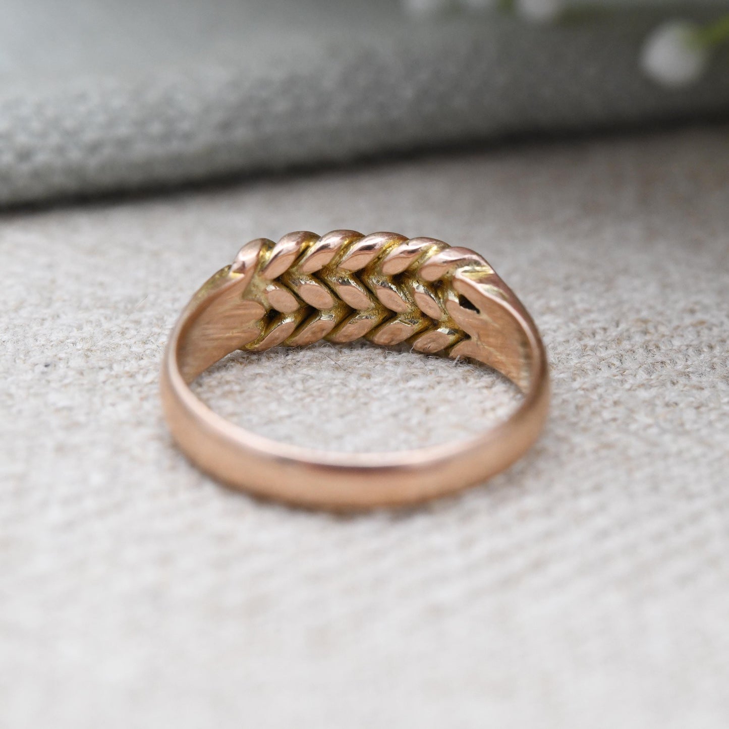 Antique 9ct Gold Keeper Ring 1905 Edwardian - Textured Knotted Band Love Symbol | Everyday Gold Jewellery | UK Size - L | US Size - 5 3/4