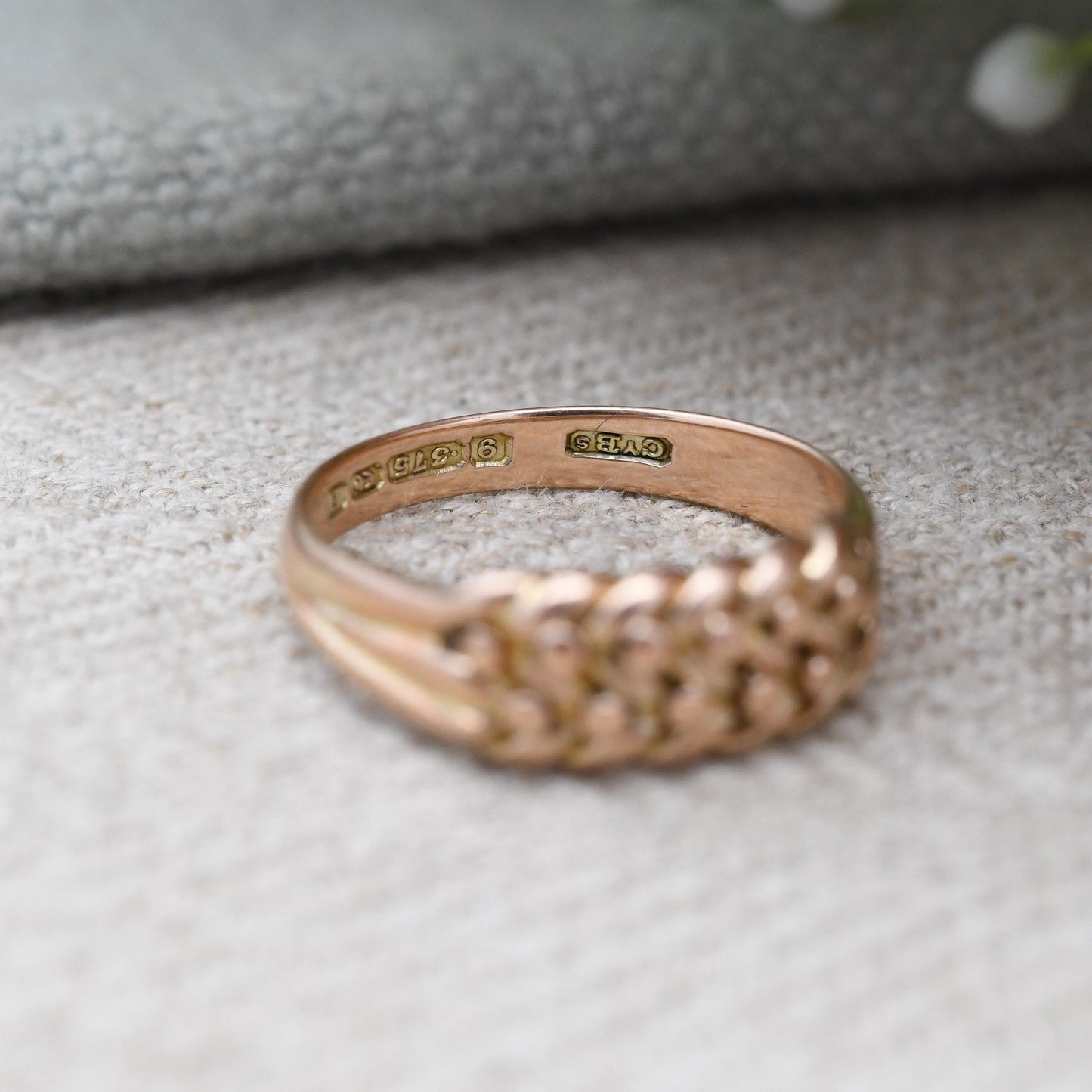 Antique 9ct Gold Keeper Ring 1905 Edwardian - Textured Knotted Band Love Symbol | Everyday Gold Jewellery | UK Size - L | US Size - 5 3/4
