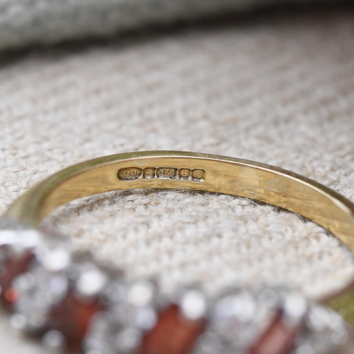 Vintage 9ct Gold Garnet Ring 1989 - Baguette Cut Red Gemstone Half Hoop Ring Stack | UK Size - M | US Size - 6