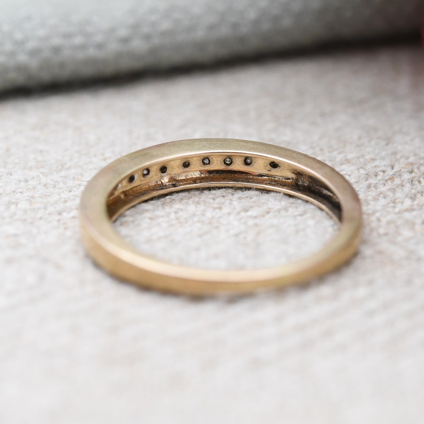 Vintage 9ct Gold and Diamond Half Eternity Ring .10 Carats 10 Points - Flush Stones Half Hoop Diamond Stack | UK Size - L | US Size - 5 3/4