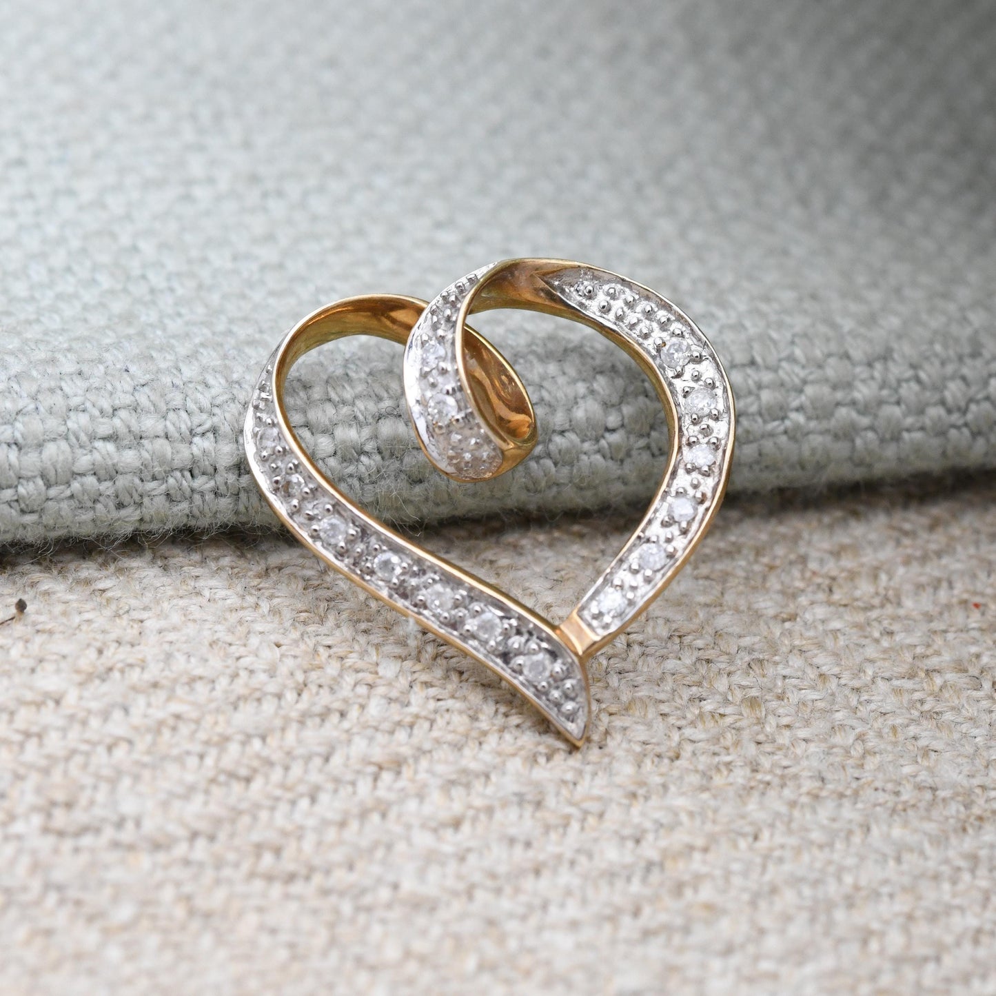 Vintage 9ct Gold Diamond Heart Pendant 0.1 Carats 10 Points - Love Heart Charm for Necklace Stack | Valentine's Gift for Her