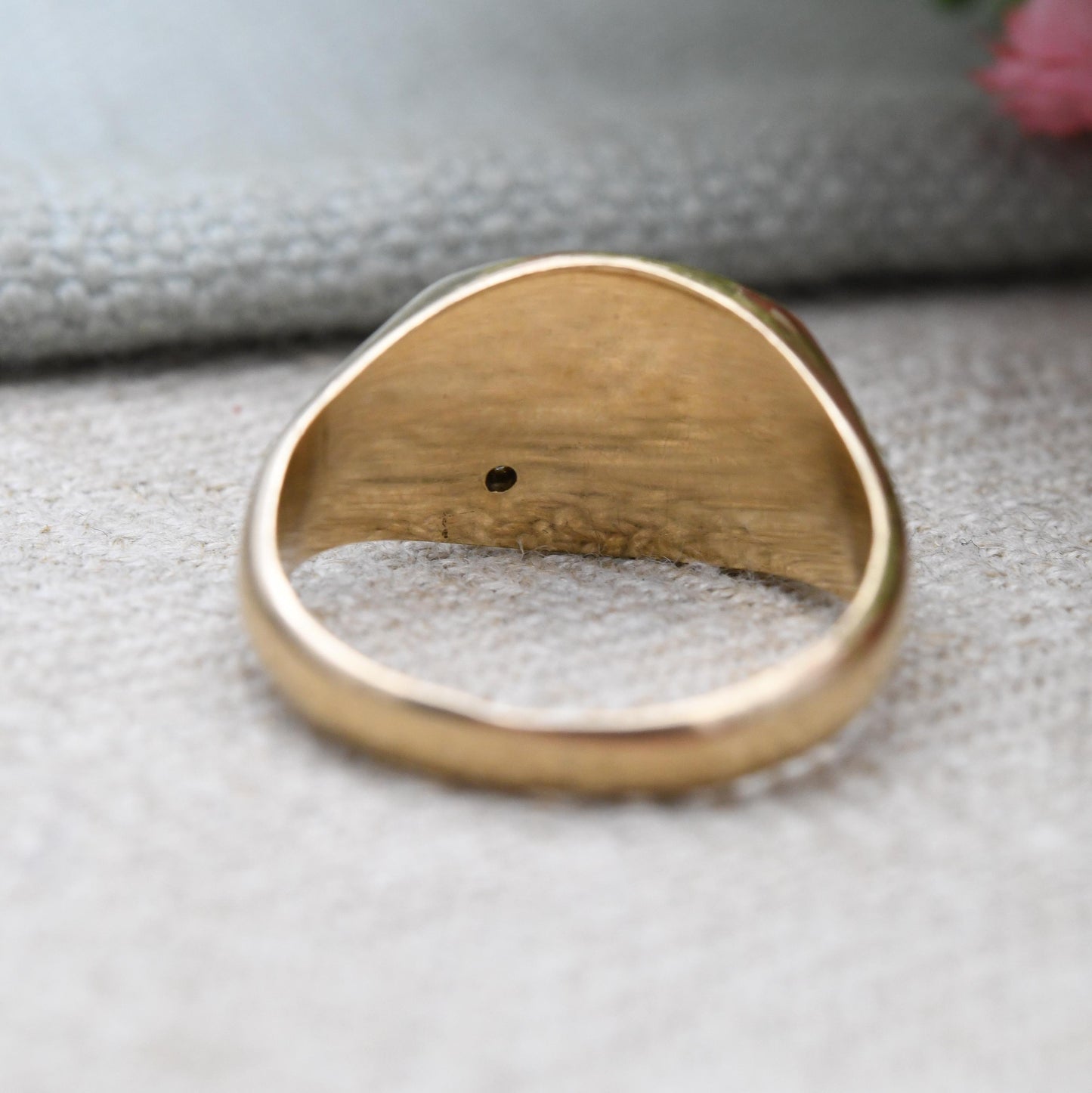 Vintage 9ct Gold Diamond Signet Ring - Solid Yellow Gold Jewellery Gift for Him Engagement Ring Men | UK Size - P 1/2 | US Size - 7 3/4