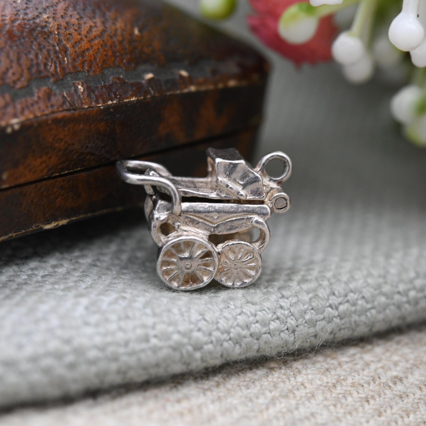 Vintage Nuvo Sterling Silver Pram Charm Opening to Reveal a Baby - Antique Style Pushchair Pendant | Gift for Charm Bracelet Necklace Stack