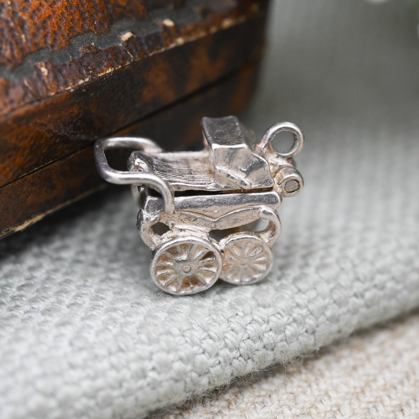 Vintage Nuvo Sterling Silver Pram Charm Opening to Reveal a Baby - Antique Style Pushchair Pendant | Gift for Charm Bracelet Necklace Stack