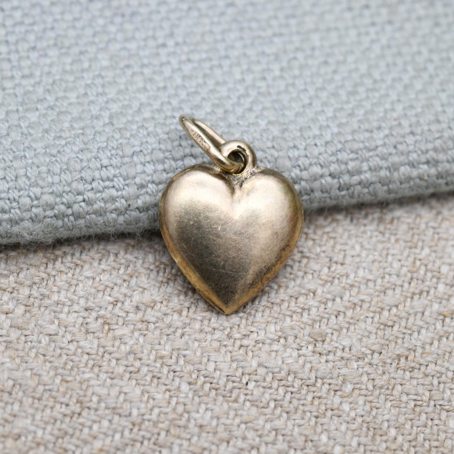 Vintage Sterling Silver Gold Plated Puffed Heart Charm Pendant - Small Love Heart Gift Charm Necklace Stack