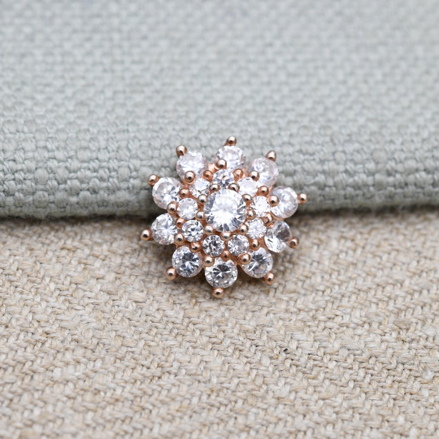 Vintage Rose Gold Plated Sterling Silver CZ Flower Pendant - Floral Cluster | Silver Charm Necklace | Gift for Pendant Charm Necklace