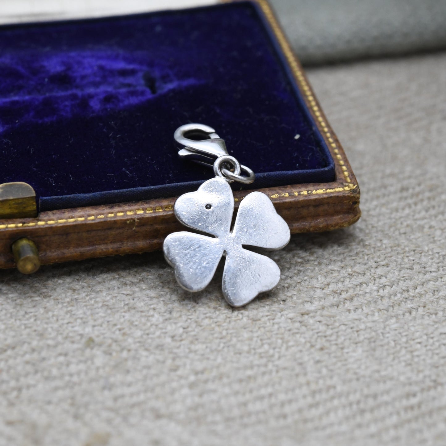Vintage Sterling Silver Shamrock Clear Stone Charm Pendant - Three Leaf Clover Shape | Irish Gift | Pendant for Necklace
