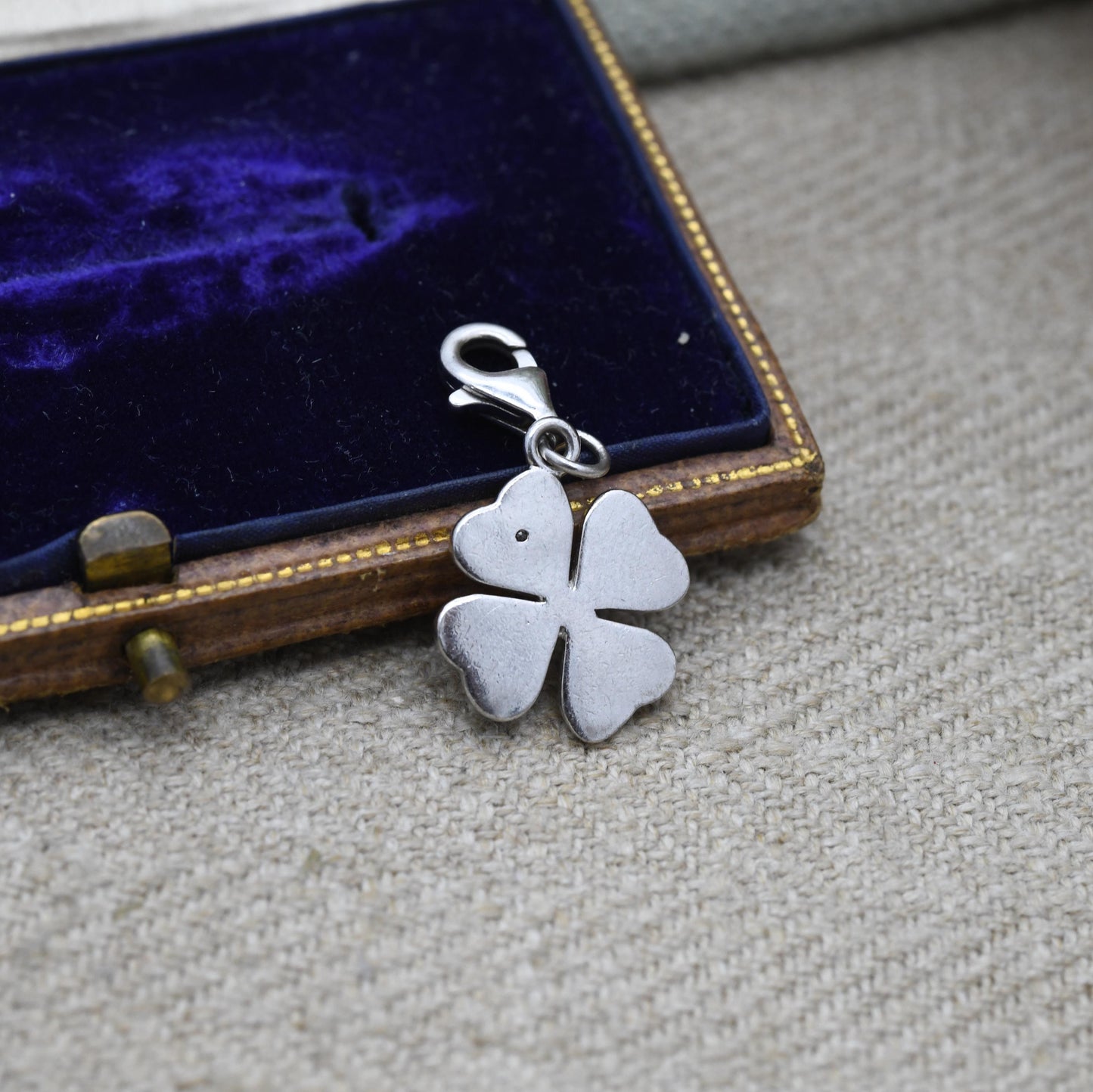 Vintage Sterling Silver Shamrock Clear Stone Charm Pendant - Three Leaf Clover Shape | Irish Gift | Pendant for Necklace