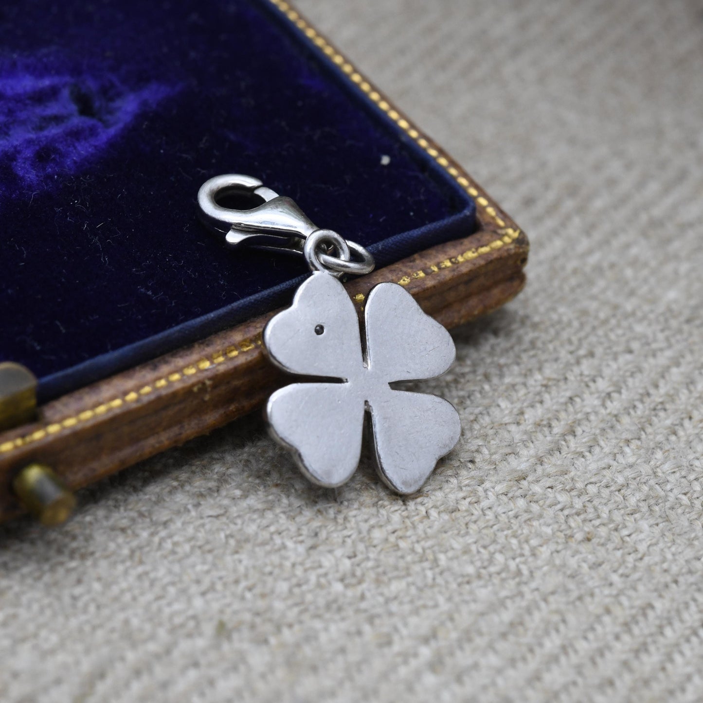 Vintage Sterling Silver Shamrock Clear Stone Charm Pendant - Three Leaf Clover Shape | Irish Gift | Pendant for Necklace