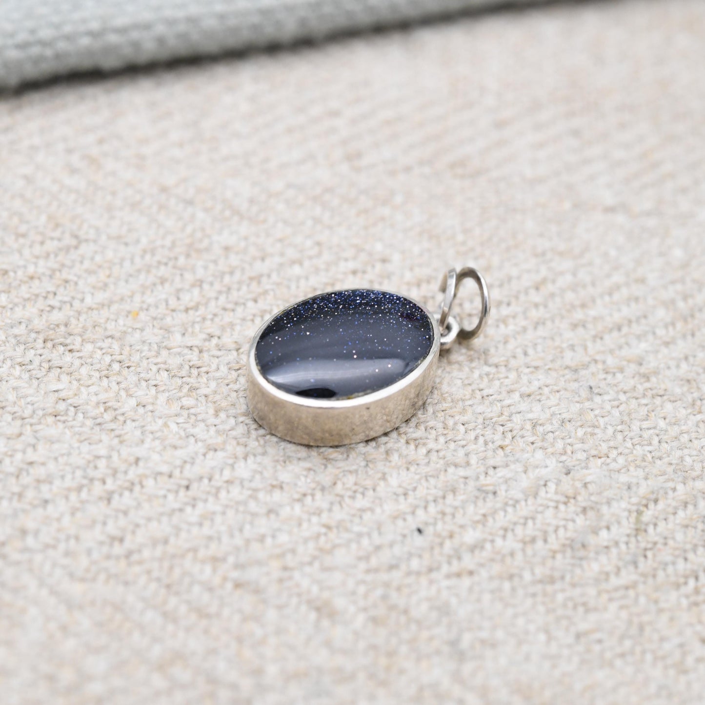 Vintage Sterling Silver Blue Goldstone Pendant - Minimal | Midnight Theme | Gift for Pendant Charm Necklace
