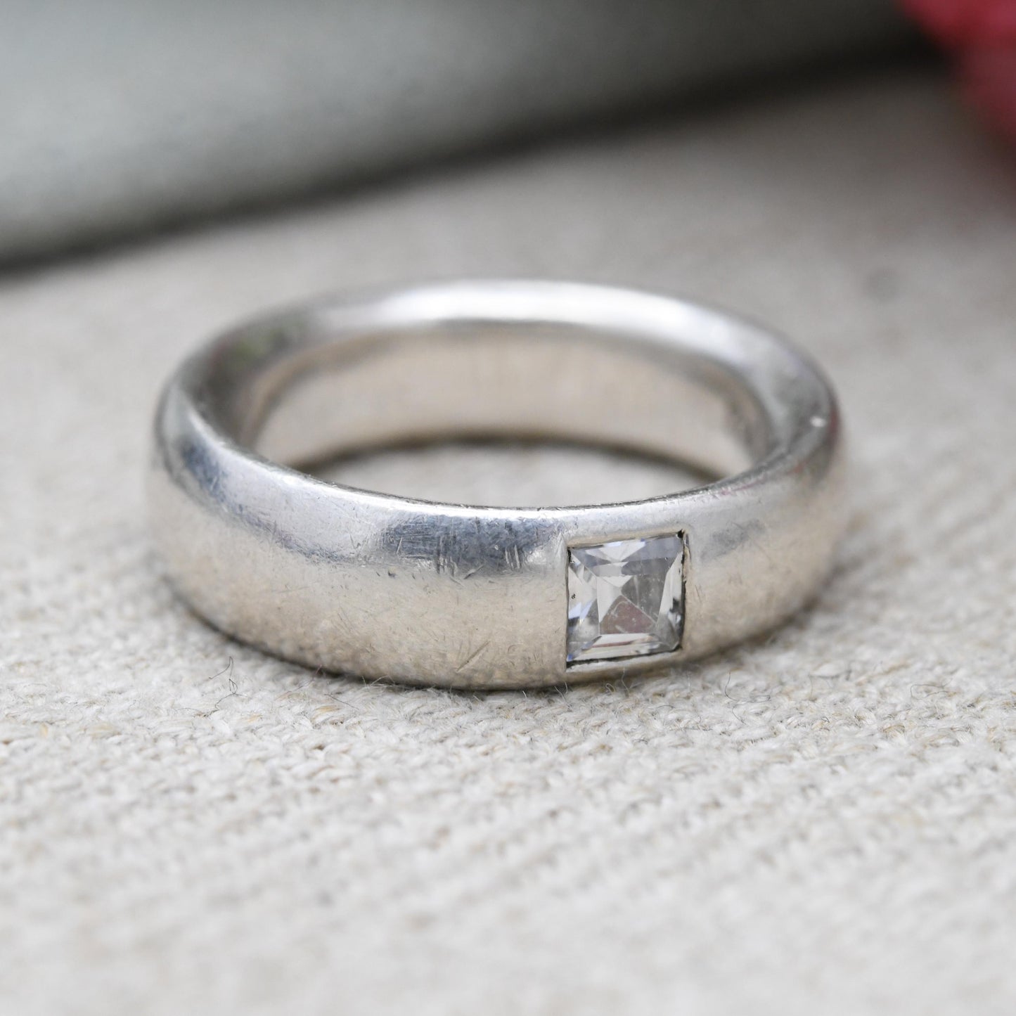 Sterling Silver Clear Stone Solitaire Band Ring - Large White Stone | Minimalist Ring | UK Size - P | US Size - 8