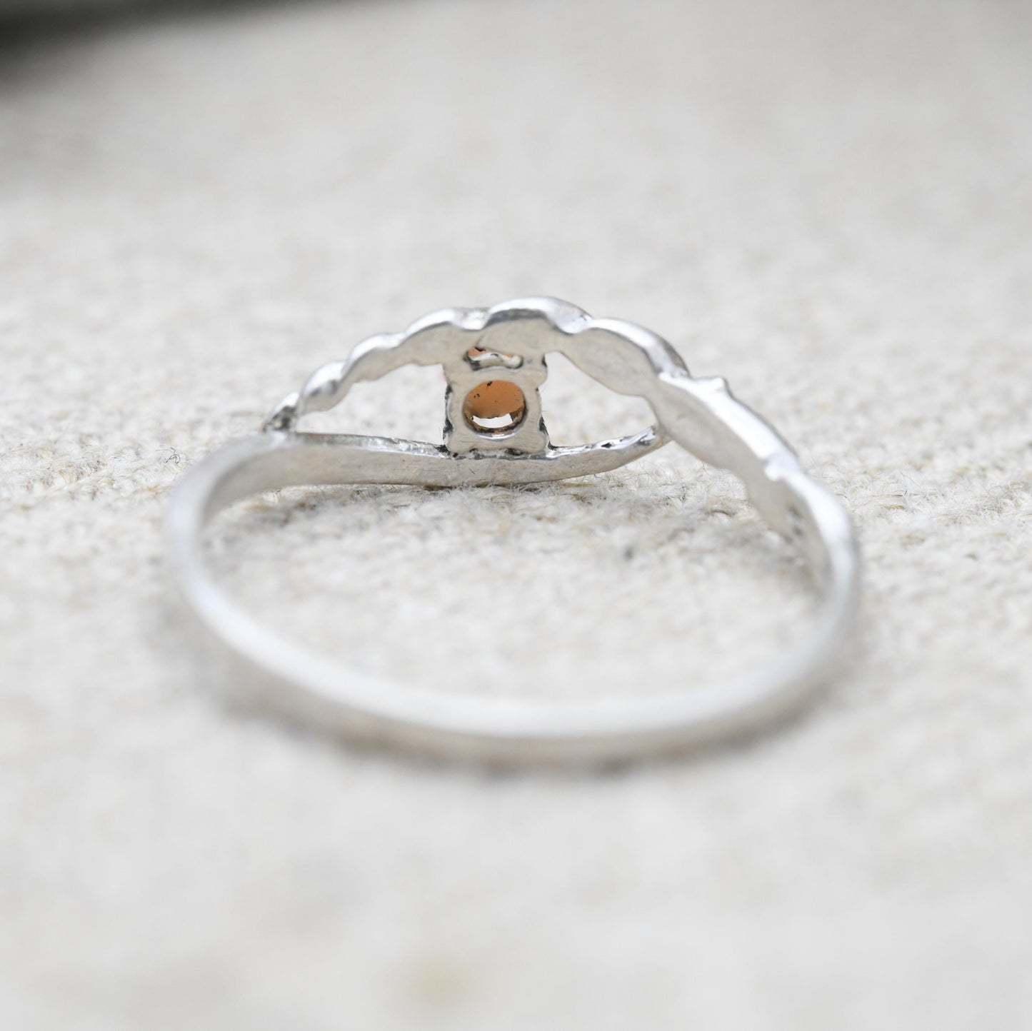 Vintage Sterling Silver Eye Ring with Small Pink Stone - Delicate | Mid-Century | Open | UK Size - N | US Size - 7