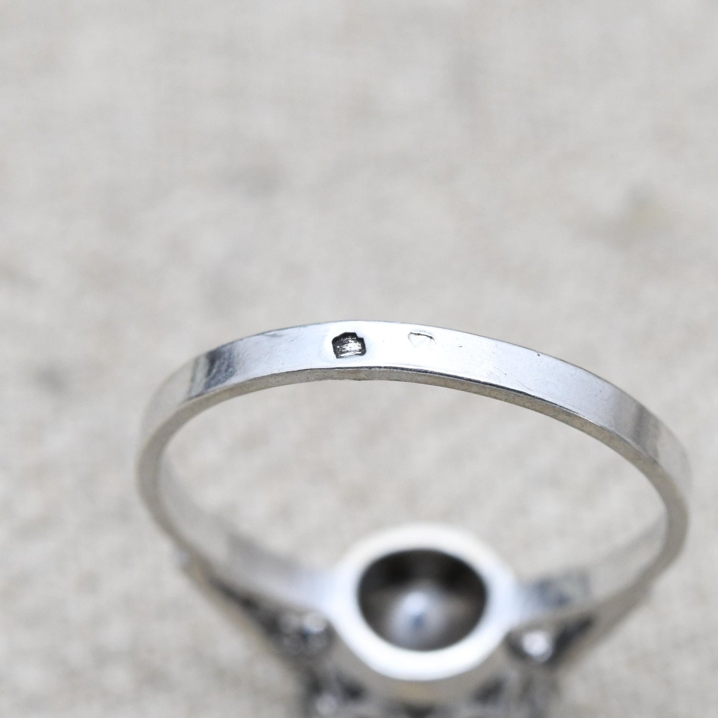 Vintage Silver Clear Paste Solitaire Ring - Large White Stone with Side Stones | Placeholder Ring | UK Size - Q | US Size - 8 1/4