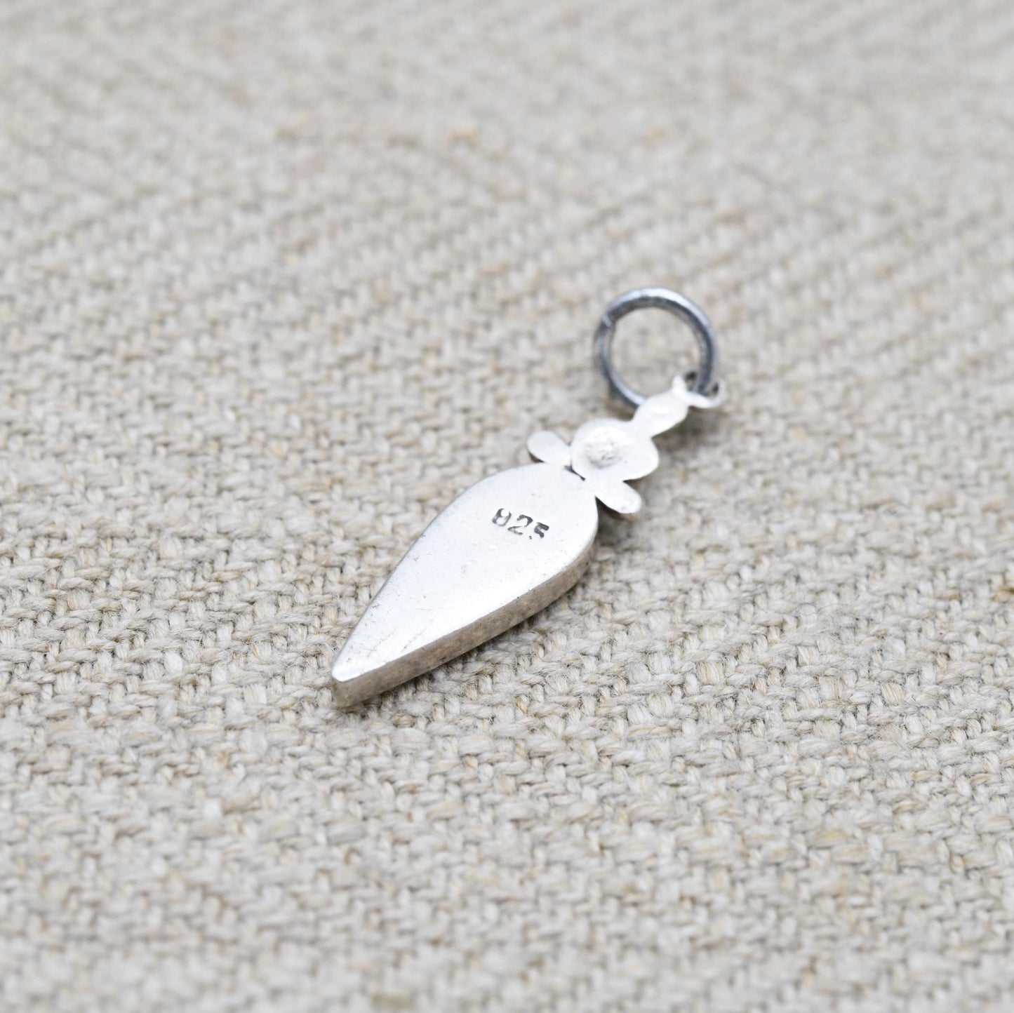 Vintage Sterling Silver Mother of Pearl Tear Drop Pendant - Pretty Silver Gift Necklace with Ornate Little Love Heart Design